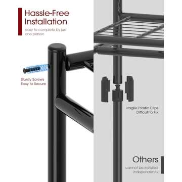 Sakugi Heavy-Duty Clothes Rack - 33.0" x 12.2" x 74.2" Clothing Rack with Shelves & Wheels, Multi-Functional Wardrobe Closet with Hooks, Sturdy Metal Garment Rack for Bedroom, Laundry, Balcony (Black)