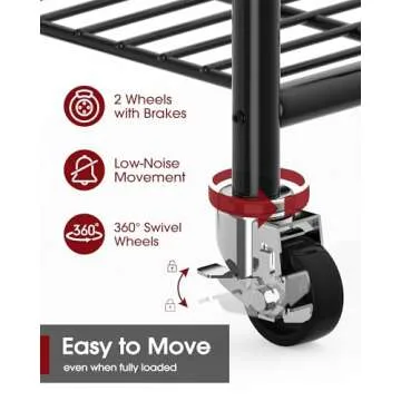 Sakugi Heavy-Duty Clothes Rack - 33.0" x 12.2" x 74.2" Clothing Rack with Shelves & Wheels, Multi-Functional Wardrobe Closet with Hooks, Sturdy Metal Garment Rack for Bedroom, Laundry, Balcony (Black)