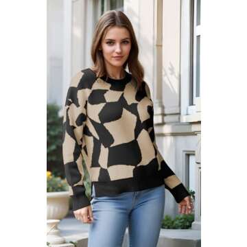 ECOWISH Women Crewneck Pullover Sweater: 2024 Winter Fashion Oversized Dropped Shoulder Printed Tops...