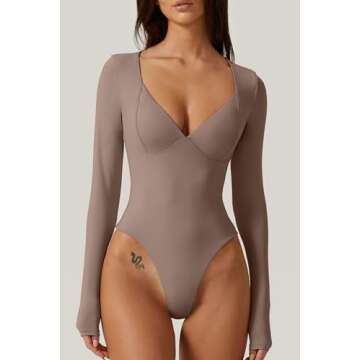 Versatile QINSEN Bodysuit for Women with Seamed Cups and Thong Bottom