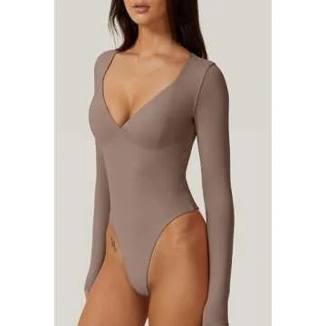 Stylish QINSEN V Neck Bodysuit Shirt for Women