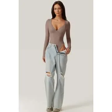 Stylish QINSEN V Neck Bodysuit Shirt for Women