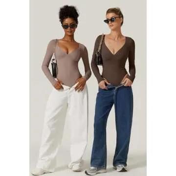 Stylish QINSEN V Neck Bodysuit Shirt for Women