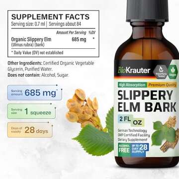 BIO KRAUTER Slippery Elm Bark Drops - Ulmus Rubra Slippery Elm Liquid - Respiratory & Digestive Health - Vegan, Alcohol & Sugar Free Extract - 2 Fl.Oz.