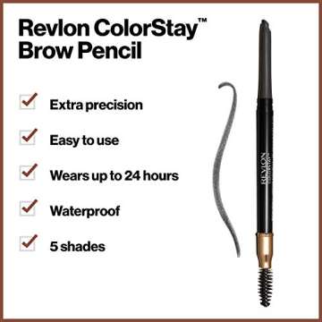 Revlon ColorStay Eyebrow Pencil with Spoolie Brush, Waterproof, Longwearing, Angled Tip Applicator f...