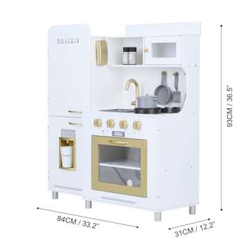 Teamson Kids - Children Play Kitchen Sets, Toddler Girls Pretend Kitchen Set Ages 2-6, Kitchen Toys for Kids Ages 4-8, Little Chef Mayfair Classic Kids Kitchen Playset with 11 Accessories - White/Gold