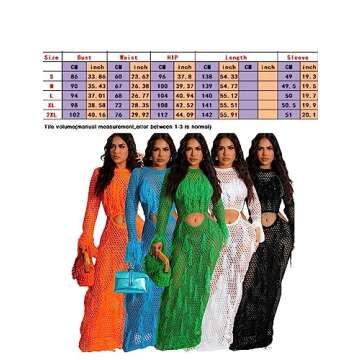 CXINS Women Sexy Long Sleeve Sequin Fringe Crochet Maxi Dress Beach Cover Ups Hollow Out Swimwear Bikini Cover Up Dress Green Size S