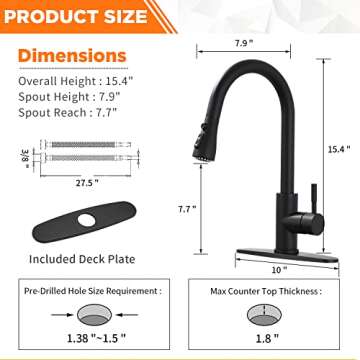Elegant Black Kitchen Faucet with Pull Down Sprayer