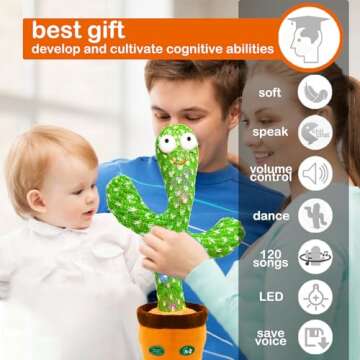 Hunfur Talking Cactus Toy That Talks Back,Volume Adjustment Dancing Mimicking Cactus Baby Toy,Singin...