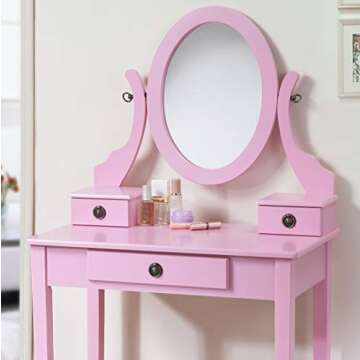 Chic Roundhill Moniya Pink Vanity Table Set for Beauty Lovers