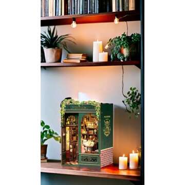 Fsolis Book Nook Kit, DIY Miniature House Room Kit for Adult Activity Mini Puzzle Booknooks Bookshelf Alley Decor Gifts for Women Teenagers Craft Lovers（OWL Bookstore）