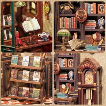 Fsolis Book Nook Kit, DIY Miniature House Room Kit for Adult Activity Mini Puzzle Booknooks Bookshelf Alley Decor Gifts for Women Teenagers Craft Lovers（OWL Bookstore）
