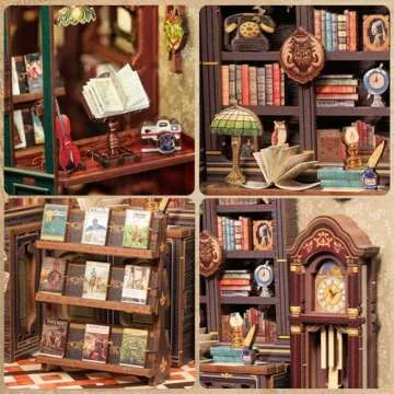 Fsolis Book Nook Kit, DIY Miniature House Room Kit for Adult Activity Mini Puzzle Booknooks Bookshelf Alley Decor Gifts for Women Teenagers Craft Lovers（OWL Bookstore）