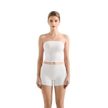 SUUKSESS Women 2 Piece Tube Top Going Out Foldover Waist Casual Shorts Lounge Set Tracksu Workout Ma...