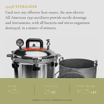 All American 1930 1925X Sterilizer - 25 qt - Non-Electric Sterilizer - Suitable for Any Heat Source - Includes Rack - Made in The USA