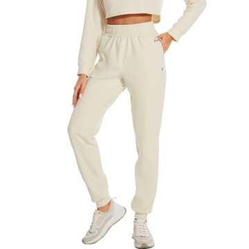 HOdo 32"/34"/36" Inseam Womens Tall Sweatpants Fleece Lined Long Joggers Workout Pants with Pockets Milky White