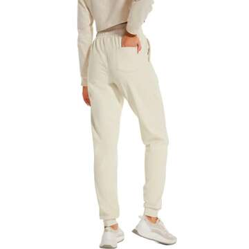 HOdo 32"/34"/36" Inseam Womens Tall Sweatpants Fleece Lined Long Joggers Workout Pants with Pockets Milky White