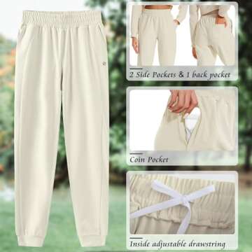 HOdo 32"/34"/36" Inseam Womens Tall Sweatpants Fleece Lined Long Joggers Workout Pants with Pockets Milky White