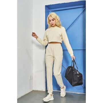 HOdo 32"/34"/36" Inseam Womens Tall Sweatpants Fleece Lined Long Joggers Workout Pants with Pockets Milky White