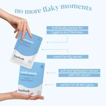 Baebody Snail Mucin Face Sheet Mask (6 pcs) - Anti Aging and Moisturizing Face Mask with Hyaluronic Acid - Deep Hydration for Youthful Skin