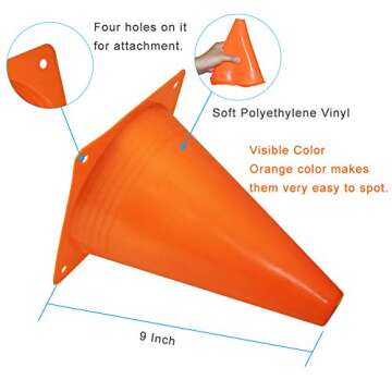 9 Inch Plastic Training Traffic Cones - 12 Pack - Bright Orange for Sports and Events