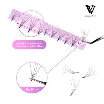 Eyelash Extensions 3D 4D 5D 6D 8D 9D 10D Thickness 0.07/0.1 C/D Curl Eyelashes Middle Stem & Long Stem Heat Bonded Premade Fans Russian Volume Lash Extensions Supplies (Middle Stem 5D-0.07-C-9mm)