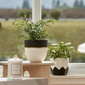 LA JOLIE MUSE Ceramic Plant Flower Pots Indoor - 6.3 + 5 Inch Modern White Geometric Octagon & Round...