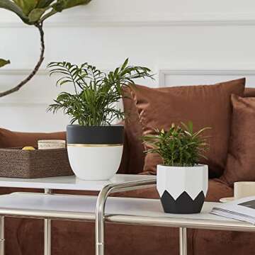 LA JOLIE MUSE Ceramic Plant Flower Pots Indoor - 6.3 + 5 Inch Modern White Geometric Octagon & Round Orchid Cactus Herb Planter Pots for Home Decor, Matte Finish