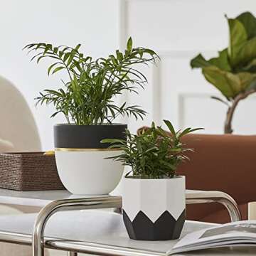 LA JOLIE MUSE Ceramic Plant Flower Pots Indoor - 6.3 + 5 Inch Modern White Geometric Octagon & Round Orchid Cactus Herb Planter Pots for Home Decor, Matte Finish