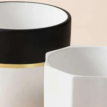 LA JOLIE MUSE Ceramic Plant Flower Pots Indoor - 6.3 + 5 Inch Modern White Geometric Octagon & Round Orchid Cactus Herb Planter Pots for Home Decor, Matte Finish