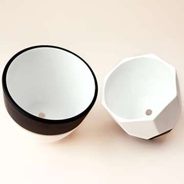 LA JOLIE MUSE Ceramic Plant Flower Pots Indoor - 6.3 + 5 Inch Modern White Geometric Octagon & Round Orchid Cactus Herb Planter Pots for Home Decor, Matte Finish