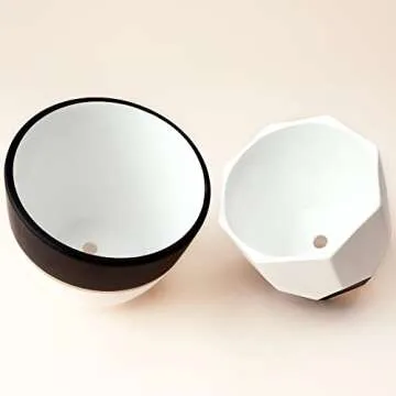 LA JOLIE MUSE Ceramic Plant Flower Pots Indoor - 6.3 + 5 Inch Modern White Geometric Octagon & Round Orchid Cactus Herb Planter Pots for Home Decor, Matte Finish