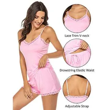 Avidlove Women Cami Pajama Set Lace Trim Modal Sleepwear