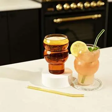 Rhoji Vintage 16 oz Drinking Glasses Set with Straws