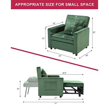 Litbird [Updated] Convertible Chair Sleeper Bed, Stepless Adjustable Backrest, Futon Chair Turns Int...