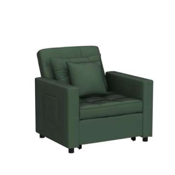 Litbird [Updated] Convertible Chair Sleeper Bed, Stepless Adjustable Backrest, Futon Chair Turns Into Bed, Sleeper Sofa for Living Room, 3 in 1, Imitation Flannel, Dark Green
