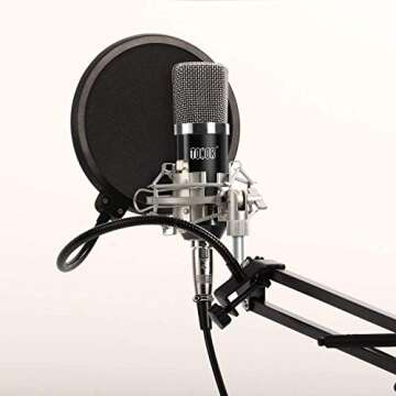 TONOR XLR Condenser Microphone Kit with XLR to XLR Cable/3.5mm to XLR/Adjustable Mic Suspension Scissor Arm/Shock Mount/USB Audio Adapter for Professional Studio/Home Recording, Podcasting, Black