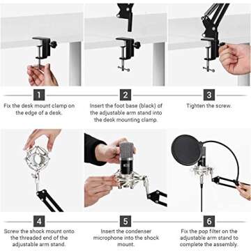 TONOR XLR Condenser Microphone Kit with XLR to XLR Cable/3.5mm to XLR/Adjustable Mic Suspension Scissor Arm/Shock Mount/USB Audio Adapter for Professional Studio/Home Recording, Podcasting, Black