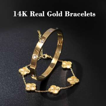 UIIZBRW Gold Bracelets for Women Stainless Steel Bracelet 18K Love Bangle for women Cubic Zirconia C...