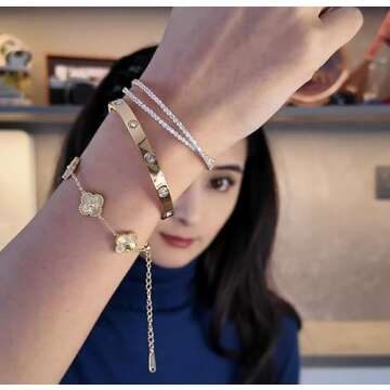 UIIZBRW Gold Bracelets for Women Stainless Steel Bracelet 18K Love Bangle for women Cubic Zirconia Cuff Gold Bangle Set Fashion Jewelry Gifts