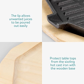 Navaris Sizzling Cast Iron Skillet Set - Fajita Grill Pan