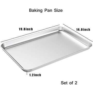 Baking Sheet Set of 2, Wildone Stainless Steel Baking Tray Cookie Pan, Size 20 x 14 x 1 Inch, Non To...