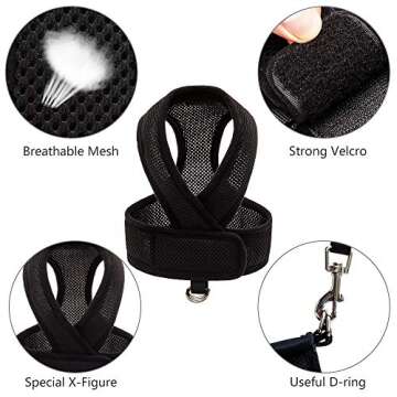 PUPTECK Breathable Cat Harness and Leash Set Escape Proof - Safety Reflective at Night, Pet Vest Harness for Small Medium Breed Kitty Kitten Outdoor Walking, Soft, Comfortable (X-Large, Black)
