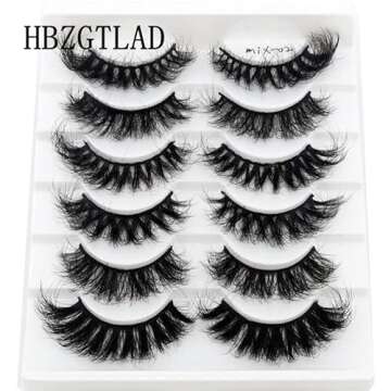 HBZGTLAD 6 Pairs False Eyelashes - Cat-Eye Fluffy Faux Mink Lashes in 8D Wispy Volume