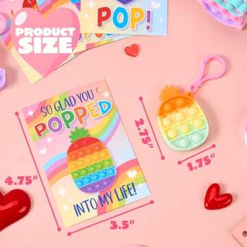 JOYIN 30 Packs Valentine’s Day 6-Design Gift Cards with Pop Bubble Keychains, Mini Colored Pop, Multi-Shape Stress Relief Fidget Toys for Kids Valentine's Party Favors and Classroom Gift Exchange