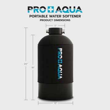 PRO+AQUA 16,000 Grain Portable Water Softener for RV, Trailers, Boats, Mobile Car Wash, Pressure Wash – Protects Water Systems from Hard Water Damage and Corrosion, with Pre-Filled High-Capacity Resin