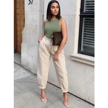 REORIA Womens Sexy Sleeveless Halter Neck Racer Back Leotard High Waist Thong Bodysuits Tank Tops Dark Green Small