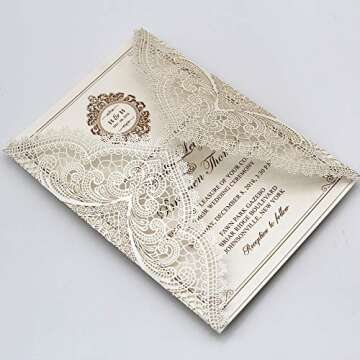 Picky Bride 25-Pack Elegant Wedding Invitations Cards, Save the Date, Ivory Laser Cut Invitations wi...
