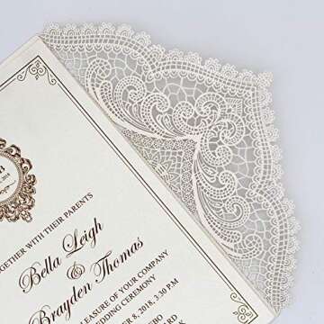 Picky Bride 25-Pack Elegant Wedding Invitations Cards, Save the Date, Ivory Laser Cut Invitations with Ribbon Bow and Envelopes Blank Invitations - set of 25 pcs (Ivory Ribbon, Blank)