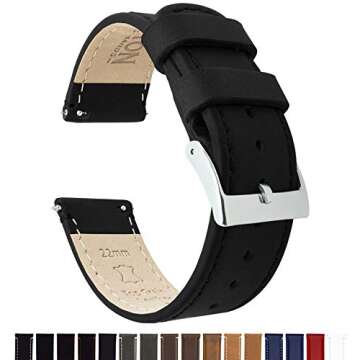 BARTON WATCH BANDS Quick Release Top Grain Leather Watch Band Strap, Black Leather/Black Stitching, ...